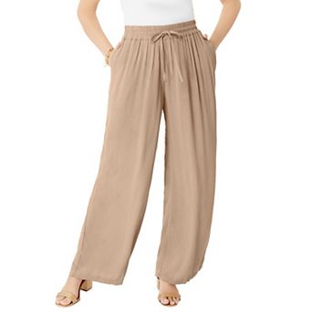 Roaman's Women's Plus Size Hand Crinkled Wide-Leg Pant