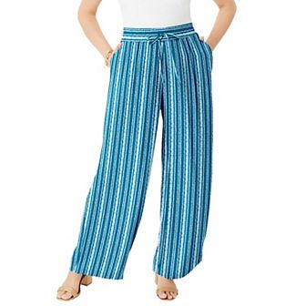 Roaman's Women's Plus Size Plus Size Hand Crinkled Wide-Leg Pant