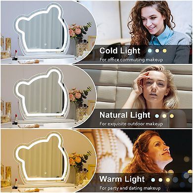 VANITII Hollywood 16'' x 14'' Bear Mirror With Light Cute Wall Mounted Touch Sensor