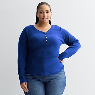 Plus Size Sonoma Goods For Life® Slim Fit Elbow Sleeve Henley Top