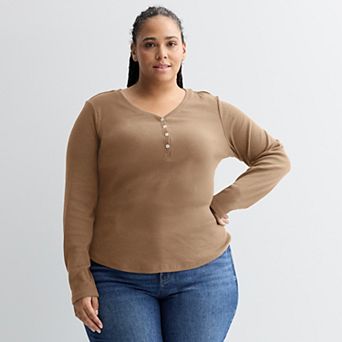 Plus Size Sonoma Goods For Life® Slim Fit Elbow Sleeve Henley Top