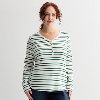 Plus Size Sonoma Goods For Life® Slim Fit Elbow Sleeve Henley Top