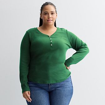 Plus Size Sonoma Goods For Life® Slim Fit Elbow Sleeve Henley Top
