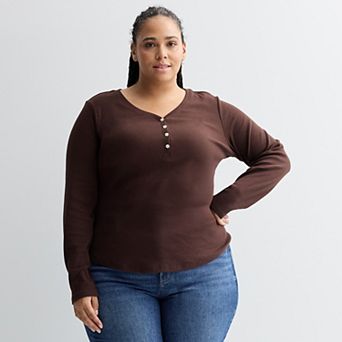 Plus Size Sonoma Goods For Life® Slim Fit Elbow Sleeve Henley Top