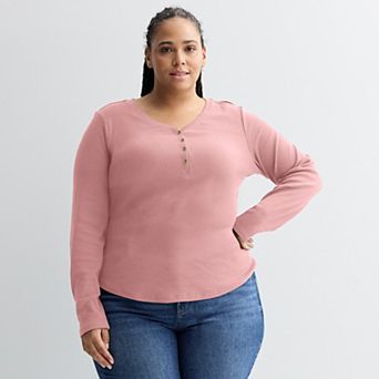 Plus Size Sonoma Goods For Life® Slim Fit Elbow Sleeve Henley Top
