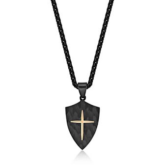 Men's LYNX Ion-Plated Stainless Steel Shield Pendant Necklace