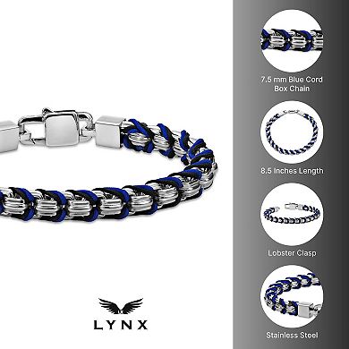 Men's LYNX Stainless Steel Blue Cord Bracelet