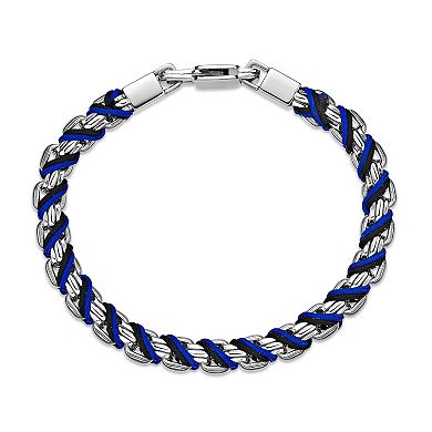 Men's LYNX Stainless Steel Blue Cord Bracelet