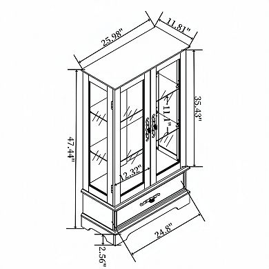 25.98 in. Display Cabinet with 1 Drawer and 2 Glass Doors