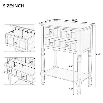 23.7 in. Rectangle Wood Console Table with 3 Drawers