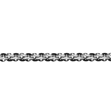 Men's LYNX Stainless Steel & Black Leather Bracelet