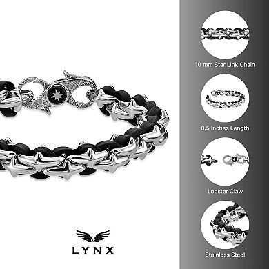 Men's LYNX Stainless Steel & Black Leather Bracelet