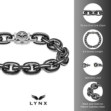 Men's LYNX Black Ion-Plated Stainless Steel 10 mm Cable Chain Bracelet