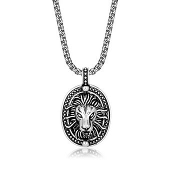 Men's LYNX Stainless Steel Box Chain Lion Pendant Necklace