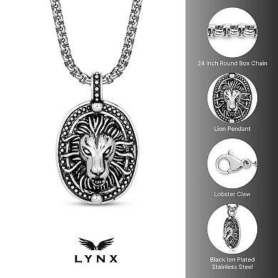 Men's LYNX Stainless Steel Box Chain Lion Pendant Necklace