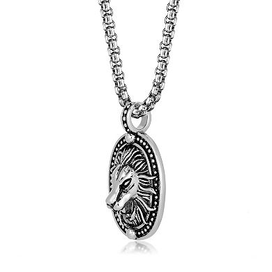 Men's LYNX Stainless Steel Box Chain Lion Pendant Necklace