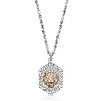Men's LYNX Stainless Steel Rope Chain Lion Pendant Necklace
