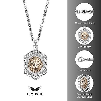 Men's LYNX Stainless Steel Rope Chain Lion Pendant Necklace