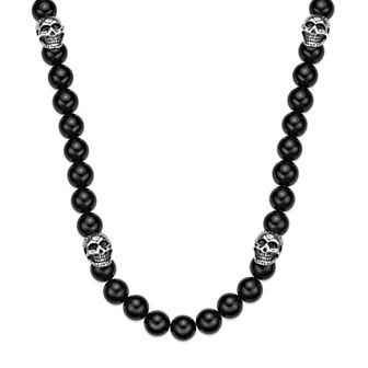 Men's LYNX Stainless Steel Skull Agate Bead Necklace