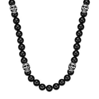 Men's LYNX Stainless Steel Skull Agate Bead Necklace