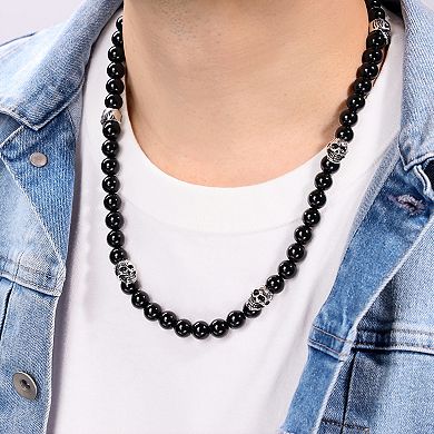 Men's LYNX Stainless Steel Skull Agate Bead Necklace