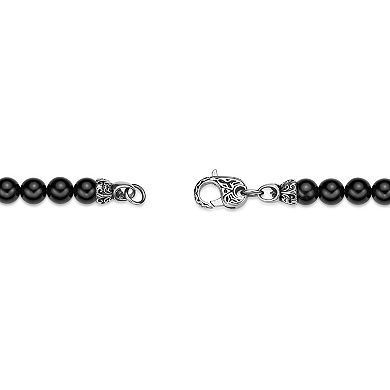 Men's LYNX Stainless Steel Skull Agate Bead Necklace