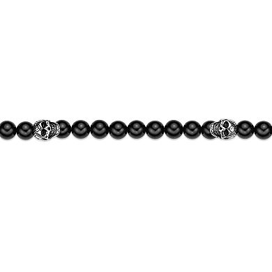 Men's LYNX Stainless Steel Skull Agate Bead Necklace