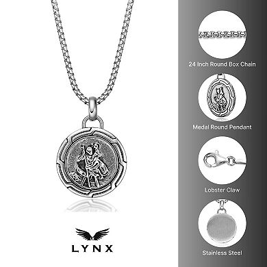 Men's LYNX Stainless Steel Box Chain Pendant Necklace