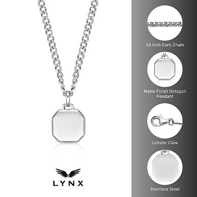 Men's LYNX Satin Finished Stainless Steel Curb Chain Pendant Necklace