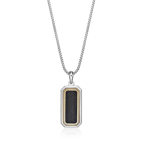Men's LYNX Stainless Steel Ebony Wood Pendant Necklace