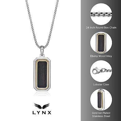 Men's LYNX Stainless Steel Ebony Wood Pendant Necklace