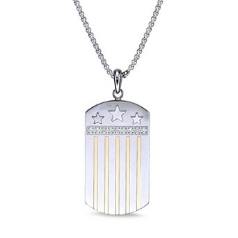 Men's LYNX Stainless Steel Cubic Zirconia Dog Tag Pendant Necklace