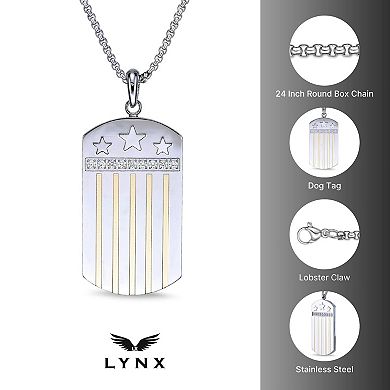 Men's LYNX Stainless Steel Cubic Zirconia Dog Tag Pendant Necklace