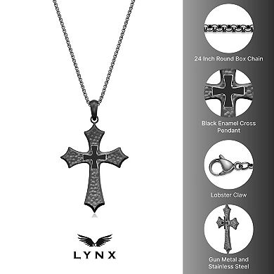 Men's LYNX Stainless Steel Enamel Cross Pendant Necklace