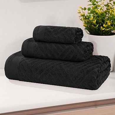 SUPERIOR 3-Piece Basket Weave Jacquard Egyptian Cotton Towel Set
