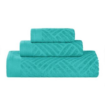 SUPERIOR 3 pc Basket Weave Jacquard Egyptian Cotton Towel Set