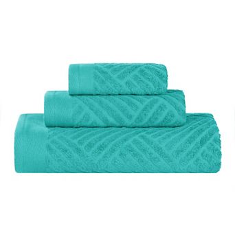 SUPERIOR 3 pc Basket Weave Jacquard Egyptian Cotton Towel Set