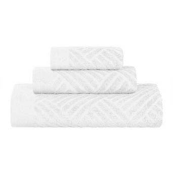 SUPERIOR 3 pc Basket Weave Jacquard Egyptian Cotton Towel Set