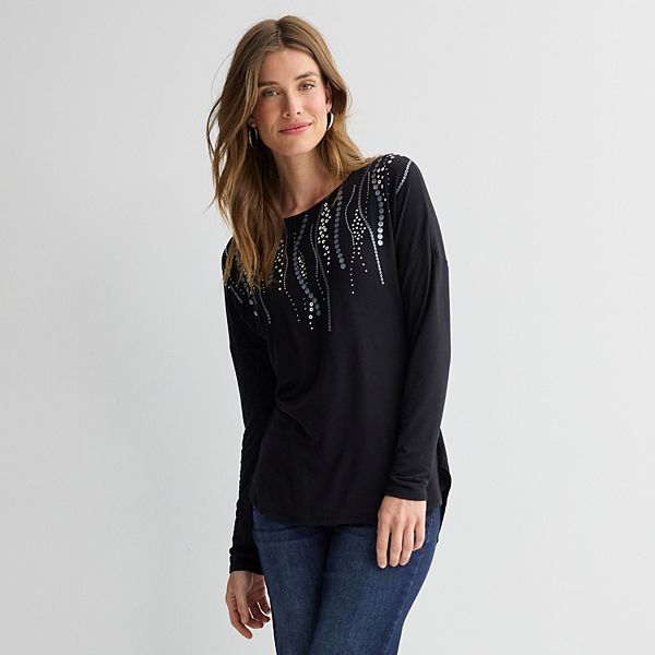 Women's Apt. 9® Long Sleeve Embellished Tee