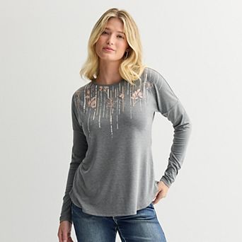 Women's Apt. 9® Long Sleeve Embellished Tee