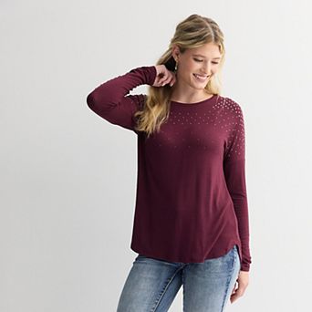 Women's Apt. 9® Long Sleeve Embellished Tee
