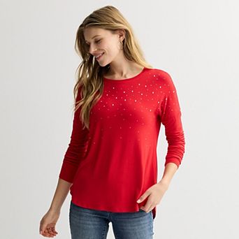 Women's Apt. 9® Long Sleeve Embellished Tee