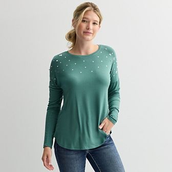 Women's Apt. 9® Long Sleeve Embellished Tee