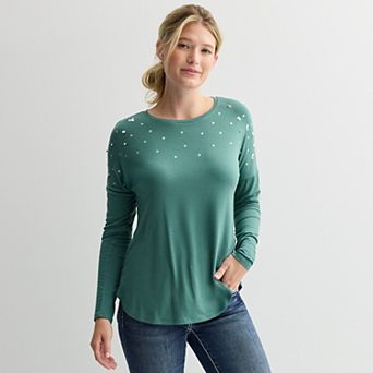 Women's Apt. 9® Long Sleeve Embellished Tee