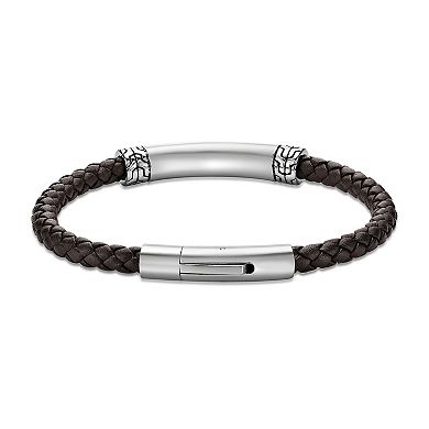 Men's LYNX Stainless Steel Leather Bracelet