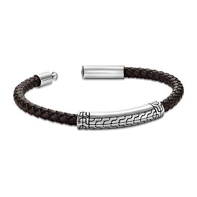 Men's LYNX Stainless Steel Leather Bracelet