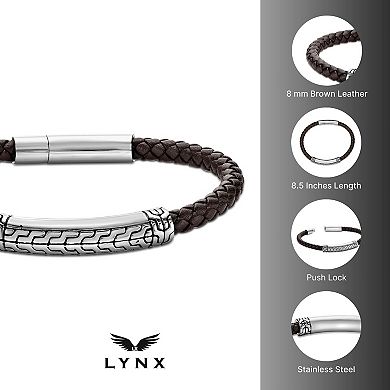 Men's LYNX Stainless Steel Leather Bracelet