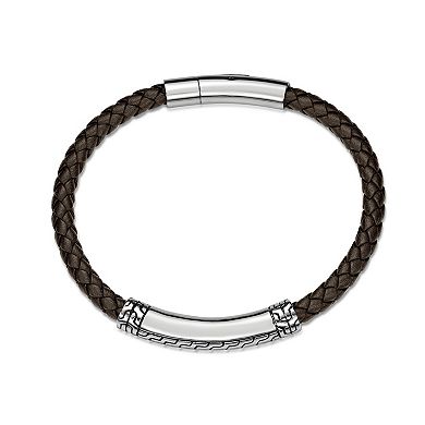 Men's LYNX Stainless Steel Leather Bracelet