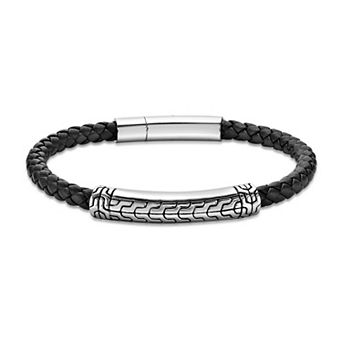 Men's LYNX Stainless Steel Leather Bracelet