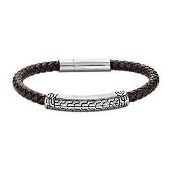 Men's LYNX Stainless Steel Leather Bracelet